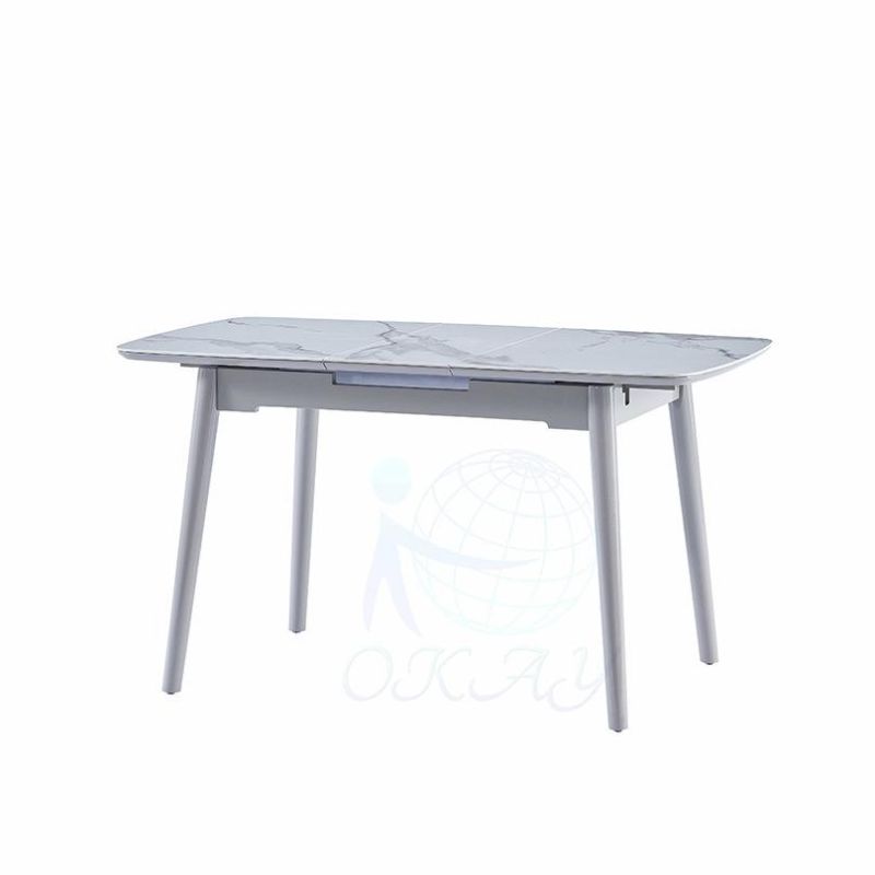 Okay Best Seller Modern Minimalist Rectangular Extendable Sintered Stone Dining Table Set with Light Grey Marble Table Top Solid Ash Wood Frame