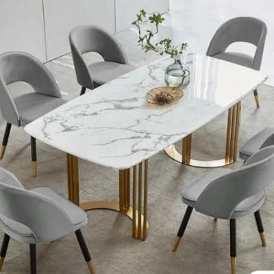 Personmade Marble Top Dining Table for Kitchen with Metallic Legs