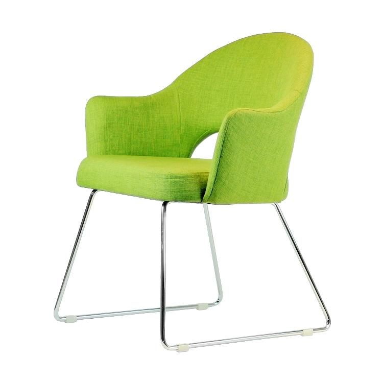 Light Green Color Fabric Seat Metal Base Dining Chair for Restaurant Use