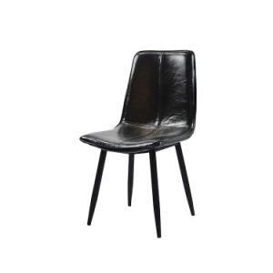 Simple Design PU Upholstered Black Painted Legs Dining Chair