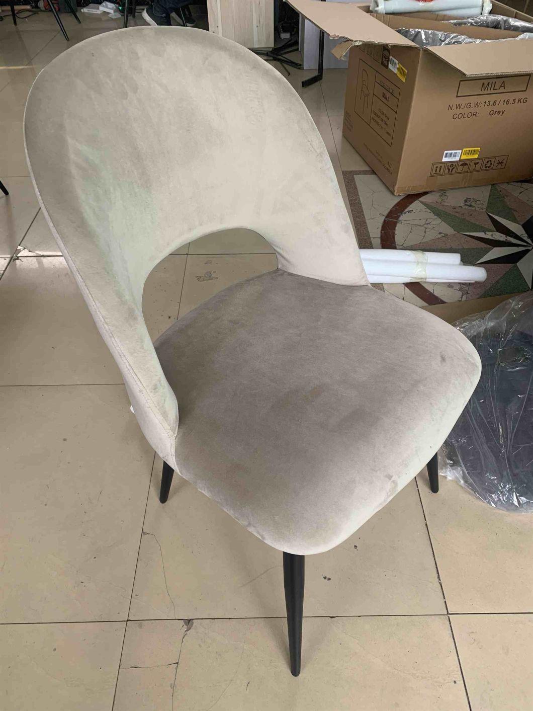 2021 China Hebei New Model Dining Furniture Velvet Fabric Dining Chair with Four Black Legs