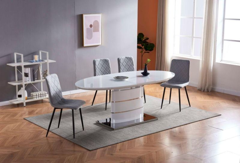 Moder Dining Room Furniture Oval MDF High Gloss Dining Table Covered Super White Glass on Top