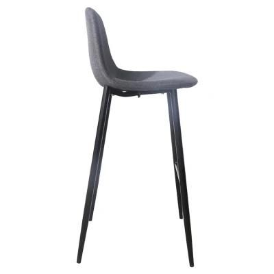 Wholesale Modern Design Bar Stool Metal Frame Gray Velvet Fabric Bar Chair