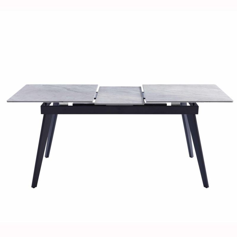 Hot Sale Extension Lift Middle Top Sintered Stone Grey Ceramic Dining Table with Metal Base