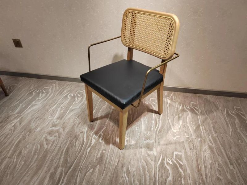 Natural Rattan Chair with Upholstered Seat Nordic Cane Back Dining Chair