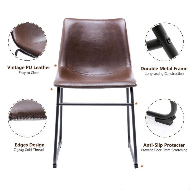 Factory Supplier Wholeslae Cheap Restaurant Chairs Dining Elegant Comfortable Modern Antique Metal Legs PU Leather Dining Chair Brown