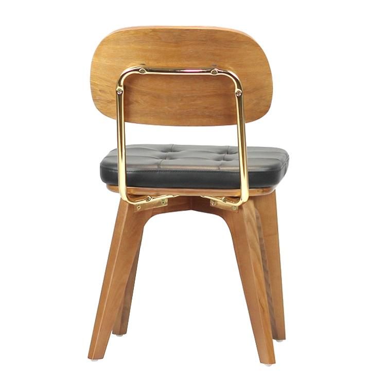 Vintage Style Wooden Base with Metal Armrest Dining Armchair with PU Cushion for Restaurant Use