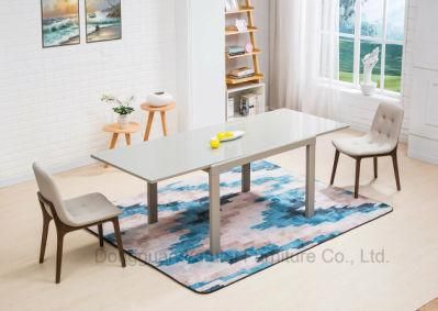 Modern Extension Dining Table Set Grey Tempered Glass Furniture