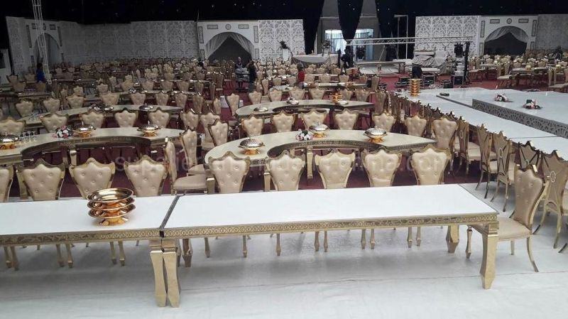 Luxury Furniture Gold Color S Shaped Wedding Banquet Dining Table