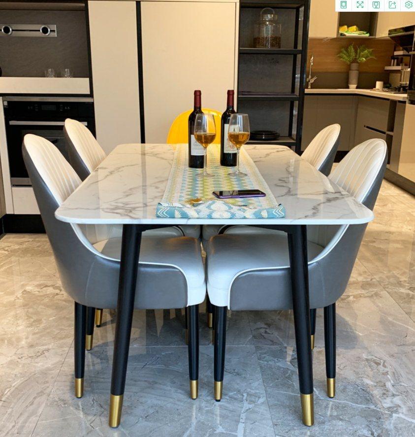 White Marble Dining Table with 6 Chairs