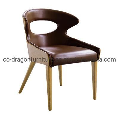 Modern Leather Dining Chair with Wooden Legs for Home Furniture