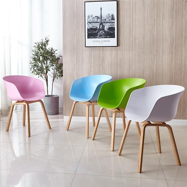 European and American Style Simple and Comfortable Round Chair Wood Leg Plastic Armchair