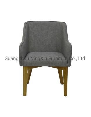 Dark Grey Fabric Wood Legs Upholstered Seat Dining Armchairs for Coffee Shop Use