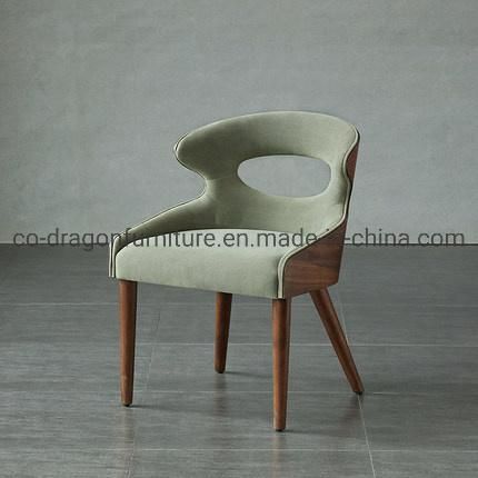 Modern Leather Dining Chair with Wooden Legs for Home Furniture