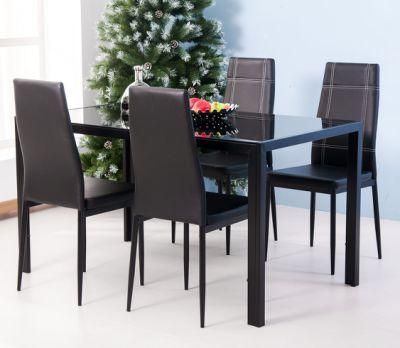 Black Glass Home Kitchen Furniture Leather Chairs Kitchen Furniture Dining Room Set Dining Table