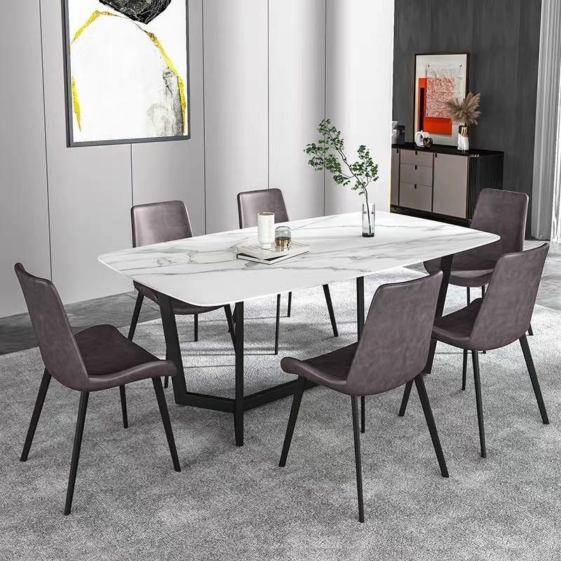 Modern Dining Room Home Furniture Italian Marble Tables Top Restaurant Sets Carbon Steel Legs Dining Table Set