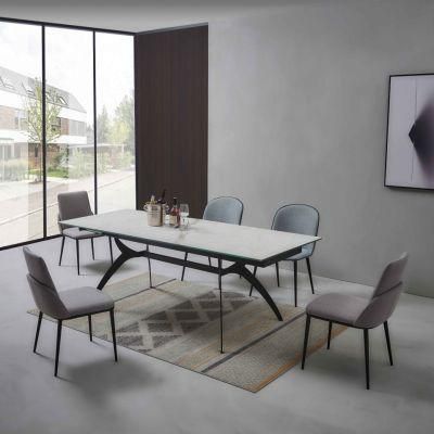 Modern Extension Metal Dining Table with Ceramic and Glass on Top