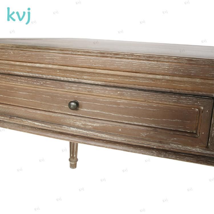 Kvj-7259-1 Antique Vintage Reclaimed Wood Rectangle Dining Table with Drawers