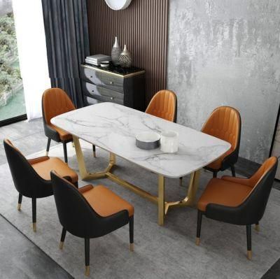 Italian Modern Rectangular 6 Chair Dining Table in Marble Top