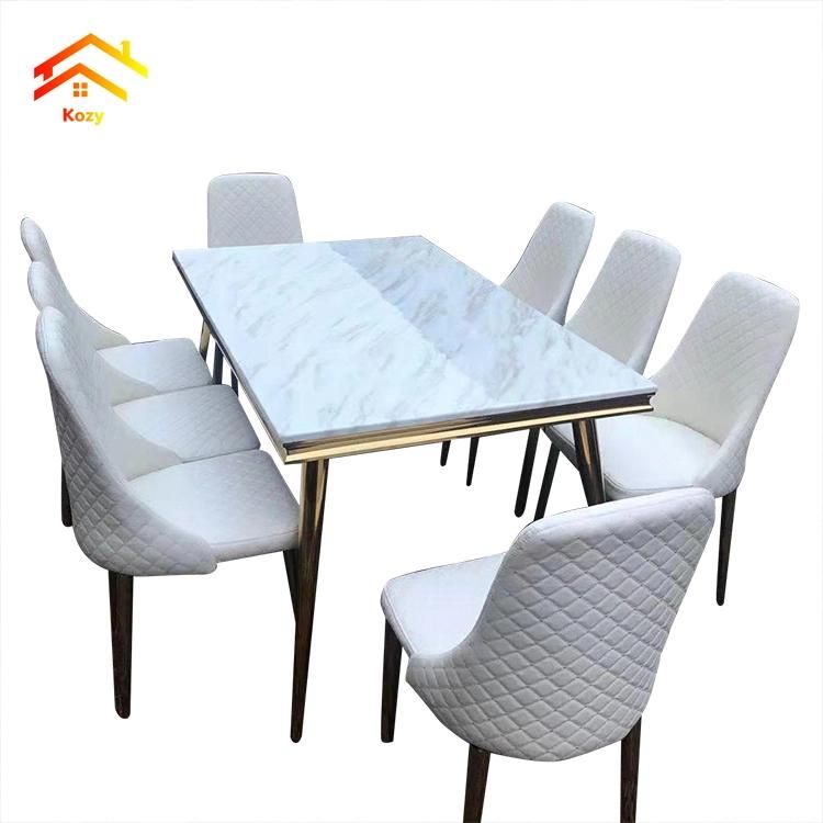 Artificial Marble Top Metal Steel Frame Dining Table