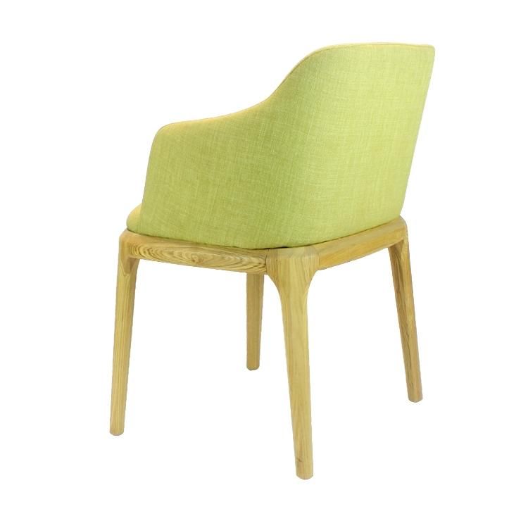 Natural Colors Wooden Legs Green Fabric Seat Dining Chair for Commercial Bar Use