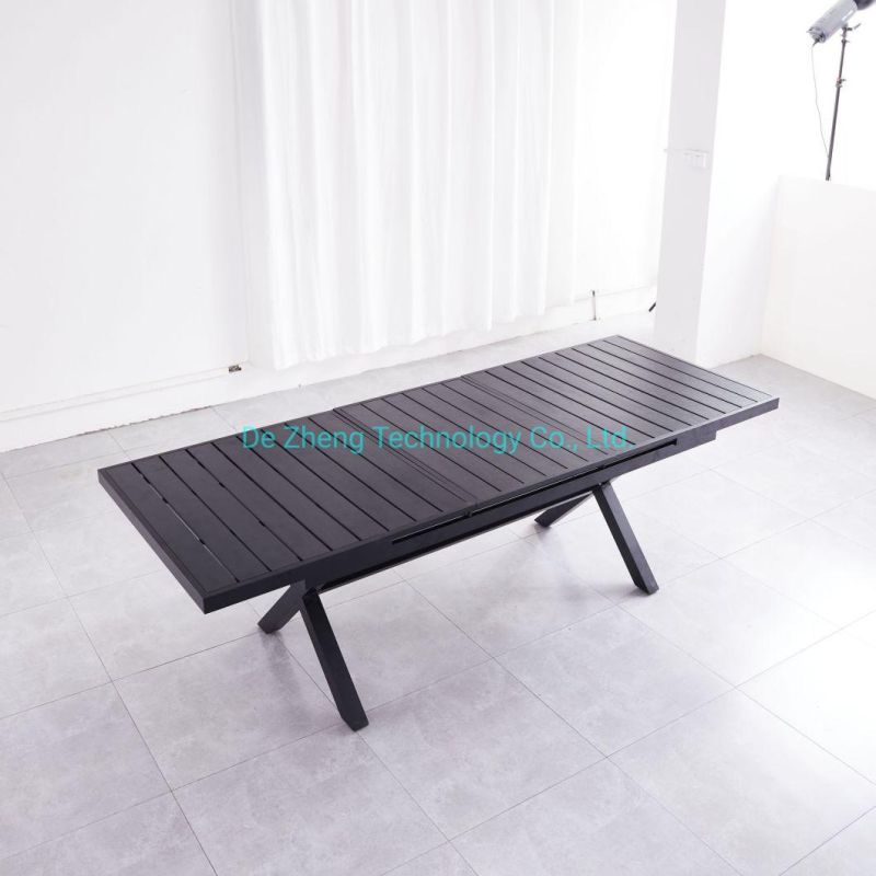 Height Adjustable All Aluminum Wood Picnic Table and Chairs Portable Camping Aluminium Rectangle Buff Table Sets