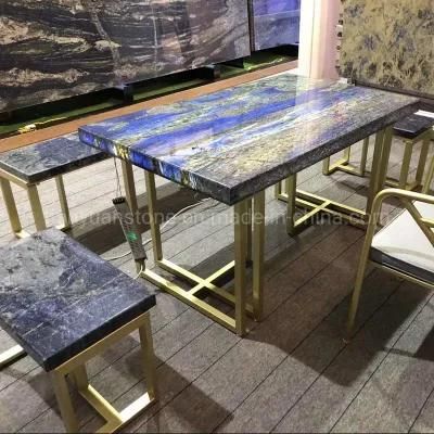 Blue Marble Round/Square/Oval/Irregular Shape Dining Table for Dinner Room
