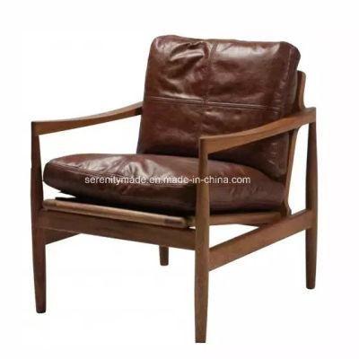 Italian Classic Furniture Wood Leather Lounge Arm Chair