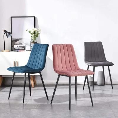 Kitchen Chairs Velvet Cover Soft Seat and Backrest Grey Upholstered Chairs with Metal Legs