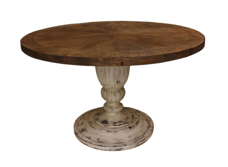 Kvj-Rr06 French Antique Coastal Round Old Wood Shabbic Dining Table