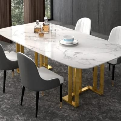 Classic Italian Metal Base Design Nordic Light Luxury Style Marble Top Dining Table with a Good Quality