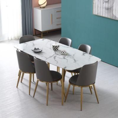 Morden Marble Dining Table Simple in Gold Legs 6 Seater