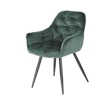 Modern Green Velvet Fabric Metal Legs Dining Room Chair