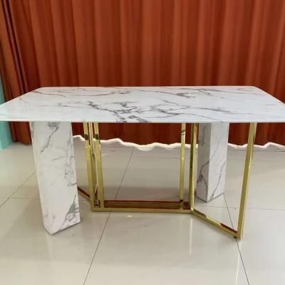 Classic Italian Metal Base Design Style Marble Top Dining Tables Safe Rounded Corner Design Restaurant Table for Sale