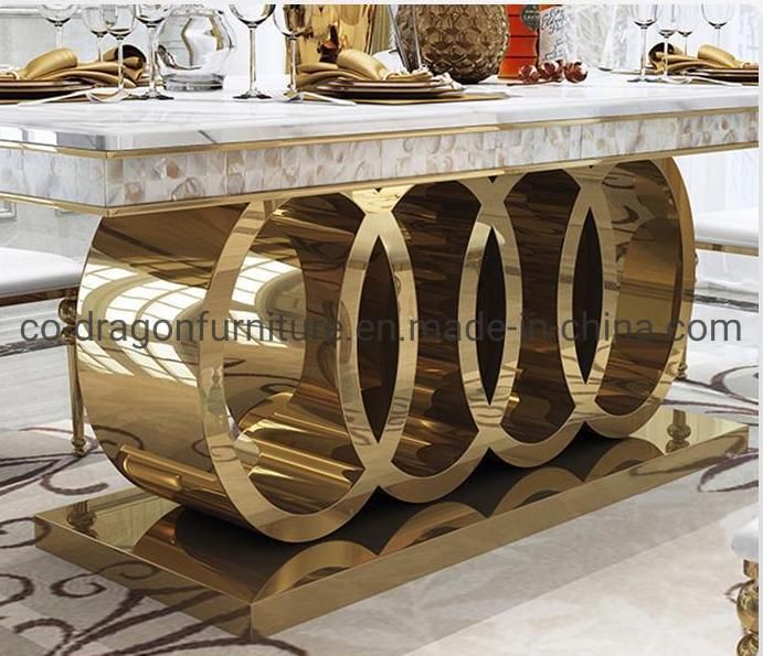 Luxury Modern Furniture Stainless Steel Dining Table with Marble Top