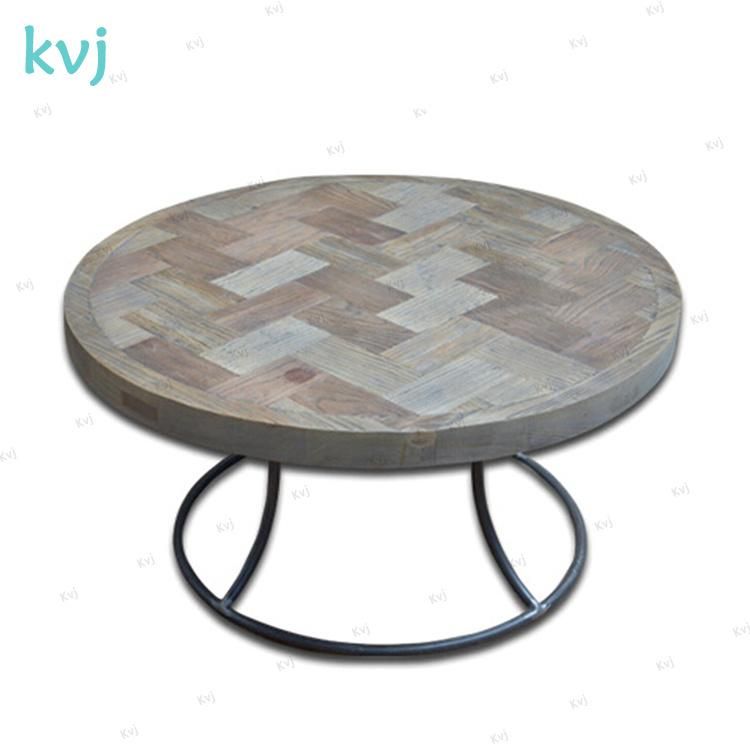 Kvj-7345 Round Parquet Thick Top Antique Recycled Wood Coffee Table