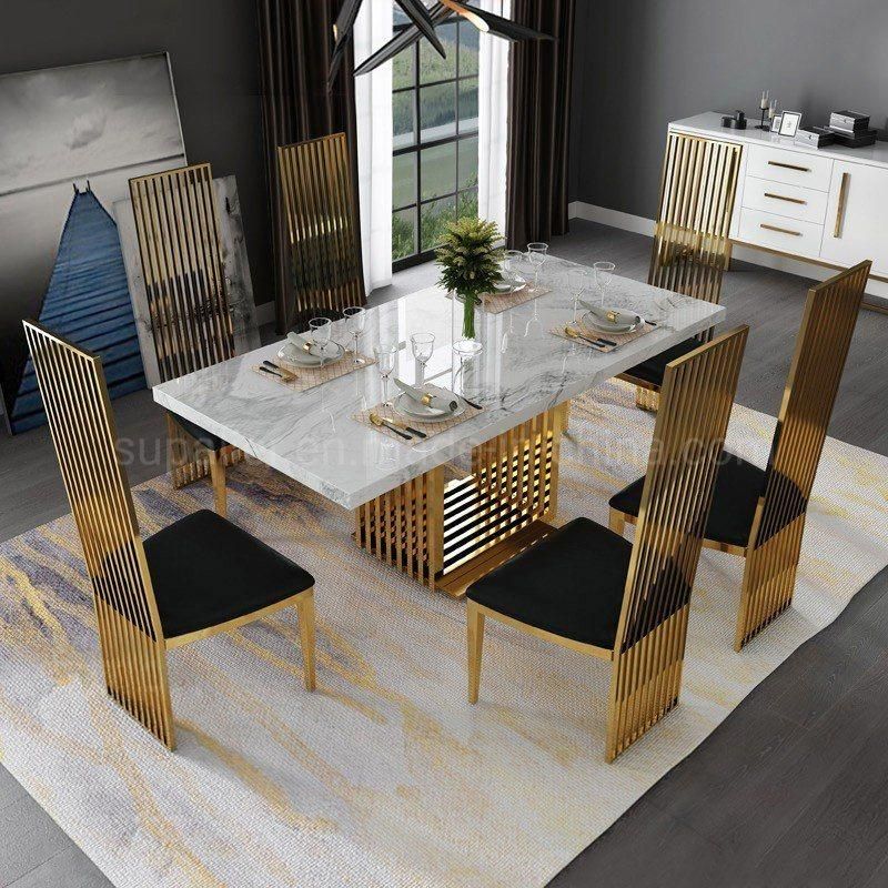 China Factory Price Stainless Steel Gold Dining Chair and Table