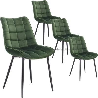 Kitchen Lounge Leisure Dark Green Velvet Reception Chairs with Backrest and Padded Seat Living Room Chairs