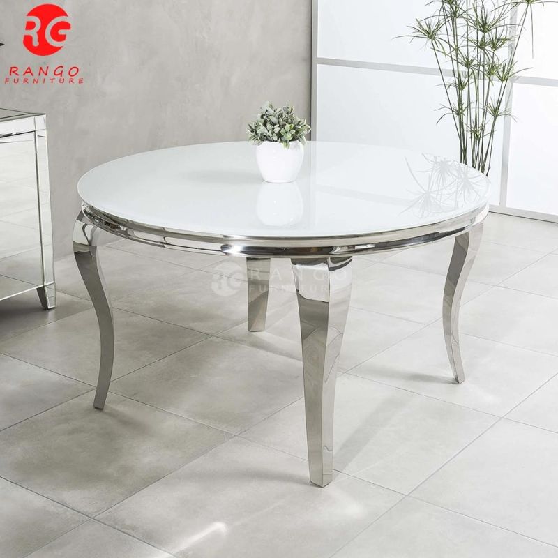 Foshan Luxury Big White Dining Table Round Dining Table 8 Seater Dining Room Set with Lazy Susan Top