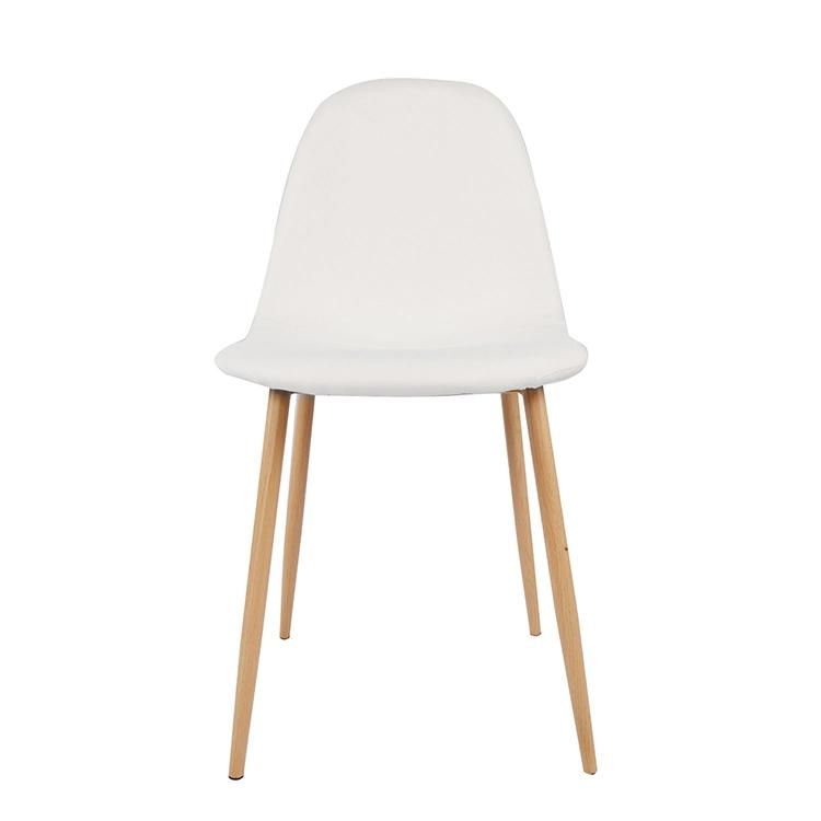 Wholesale Nordic White Color Indoor Home Furniture PU Fabric Soft Upholstered Wooden Leg Dining Leisure Chair