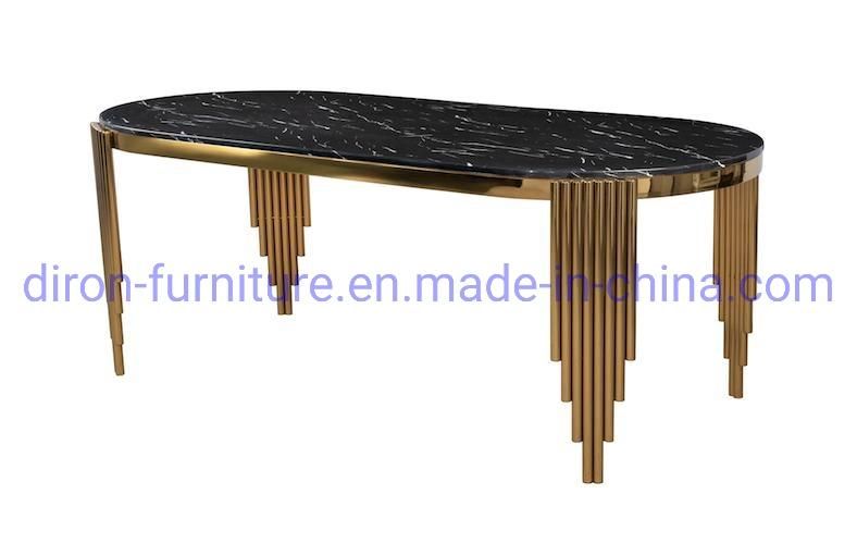 Luxury Curved Marble Top Golden Stainless Steel Dining Table