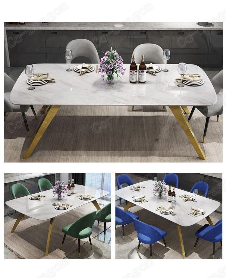 Italian Marble Rectangle Dining Table with Gold Stainless Steel Legs