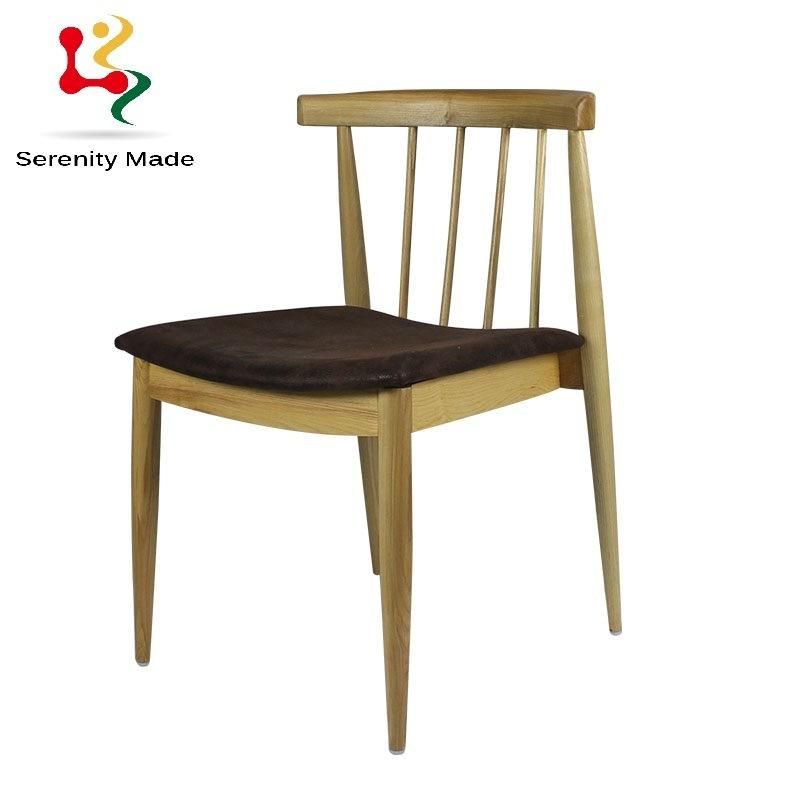 Coffee Shop Furniture Wooden Frame Fabric Seat Dining Armchairs