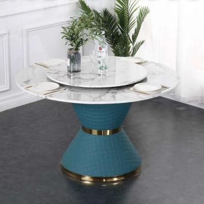 Modern Furniture White Marble Top Round Dining Table 8 Seater