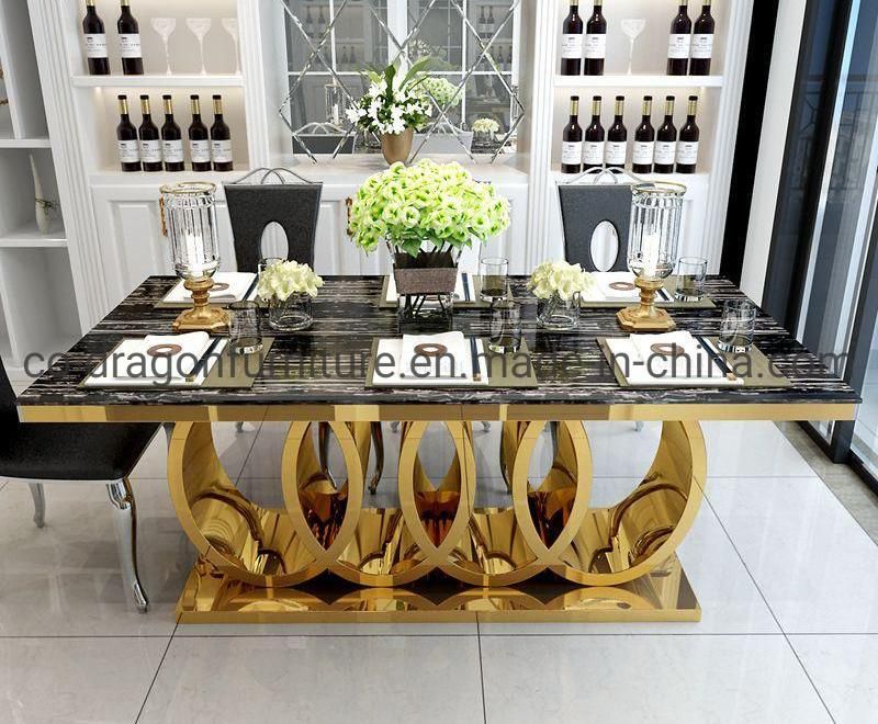 Luxury Modern Furniture Stainless Steel Dining Table with Marble Top