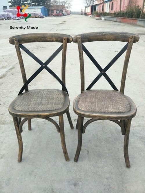 Banquet Furniture Event Hire Wedding Use Restaurtant Wooden Rattan Seat Chair Metal Cross Back Ding Chair