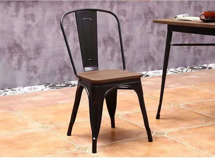 Cheap Club Retro Rustic Wood Seat Outdoor Coffee Shop Metal Industrial Chair for Dining