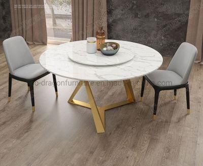 Modern Furniture Round Marble Top Dining Table with Steel Frame