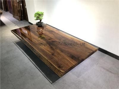 American Walnut Wooden River Table Top/ Epoxy Resin Full Cover Countertop/ Solid Coffee Table with Live Edge