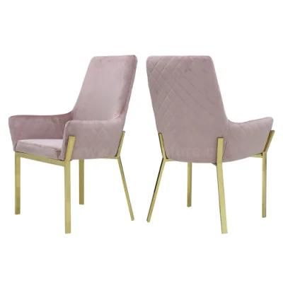 Modern Home Furniture Pink Fabric Gold Stainless Steel Chairs